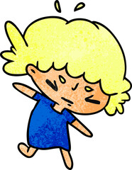 textured cartoon illustration of a cute kawaii girl