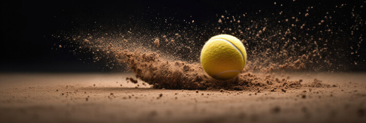 Illustration of a tennis ball hitting into the court, capturing the dynamic motion of the game, AI - obrazy, fototapety, plakaty