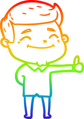rainbow gradient line drawing of a happy cartoon man