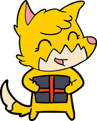 fox cartoon character with present