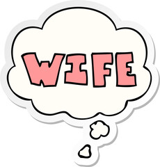 cartoon word with thought bubble as a printed sticker