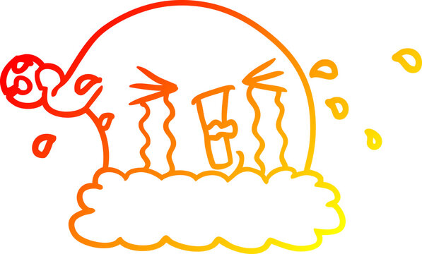recommend clip art: warm gradient line drawing of a cartoon christmas hat crying
