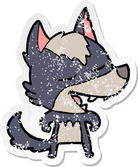 Obraz premium distressed sticker of a cartoon wolf laughing