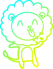 cold gradient line drawing of a happy cartoon lion
