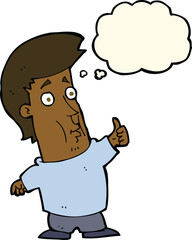cartoon man giving thumbs up sign with thought bubble