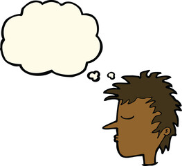 cartoon male face with thought bubble