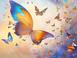 Amazing colorfull background butterflies, ai generative