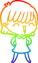 rainbow gradient line drawing of a cartoon woman