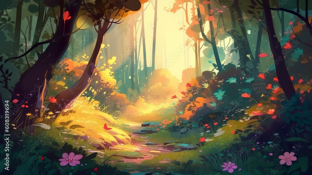 Poster abstract background forest. an illustration featuring a serene forest scene with an abstract backgro