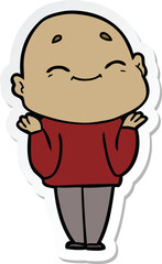 sticker of a happy cartoon bald man