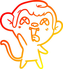 warm gradient line drawing of a crazy cartoon monkey