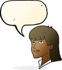 cartoon serious woman with speech bubble
