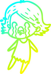 cold gradient line drawing of a cartoon woman crying