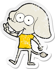 distressed sticker of a happy cartoon elephant