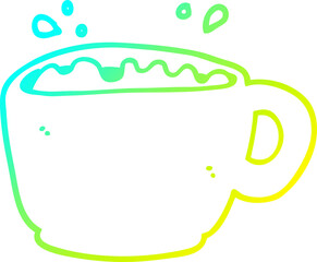 cold gradient line drawing of a cartoon coffee cup