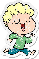 distressed sticker of a laughing cartoon man