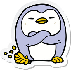 sticker of a cartoon penguin tapping foot
