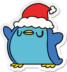 hand drawn christmas sticker cartoon of kawaii penguin