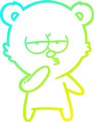 cold gradient line drawing of a bored polar bear cartoon
