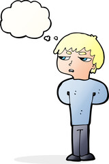 cartoon antisocial boy with thought bubble