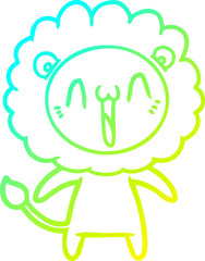 cold gradient line drawing of a happy cartoon lion