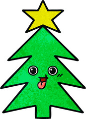 retro grunge texture cartoon of a christmas tree