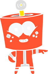 happy flat color style cartoon robot pointing