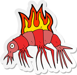 sticker of a cartoon hot shrimp