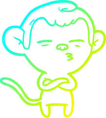cold gradient line drawing of a cartoon suspicious monkey
