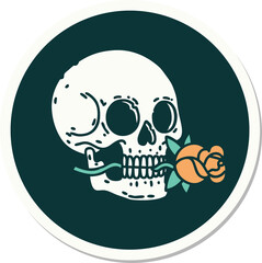 sticker of tattoo in traditional style of a skull and rose