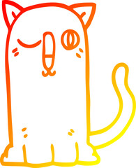 warm gradient line drawing of a cartoon funny cat