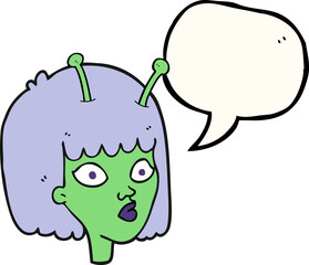 freehand drawn speech bubble cartoon female alien
