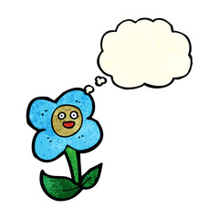 cartoon flower with face with thought bubble