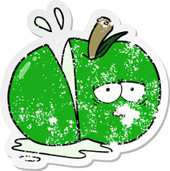 Naklejka premium distressed sticker of a cartoon sliced apple