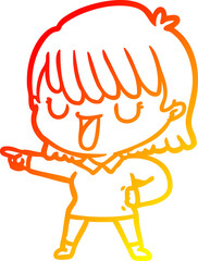 warm gradient line drawing of a cartoon woman