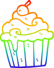 rainbow gradient line drawing of a cartoon cup cake