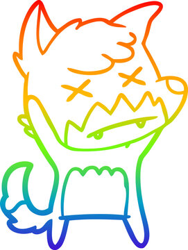 recommend clip art: rainbow gradient line drawing of a cartoon cross eyed fox