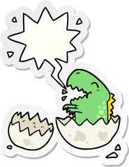 cartoon dinosaur hatching from egg with speech bubble sticker