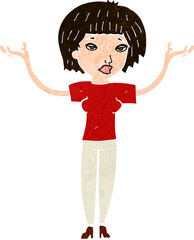 cartoon woman shrugging shoulders
