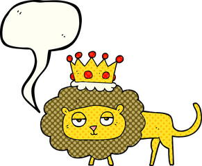 freehand drawn comic book speech bubble cartoon lion with crown