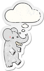 cartoon elephant with thought bubble as a distressed worn sticker