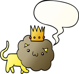 cartoon lion with crown with speech bubble in smooth gradient style