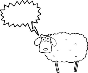 freehand drawn speech bubble cartoon muddy sheep