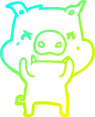 cold gradient line drawing of a angry cartoon pig