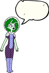 freehand drawn comic book speech bubble cartoon alien space girl