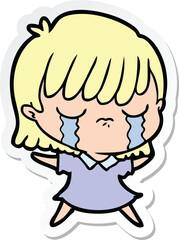 sticker of a cartoon woman crying