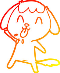 warm gradient line drawing of a cute cartoon dog