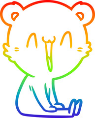 rainbow gradient line drawing of a happy bear cartoon