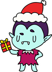hand drawn christmas cartoon of kawaii vampire