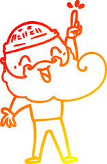 warm gradient line drawing of a happy bearded man with great idea